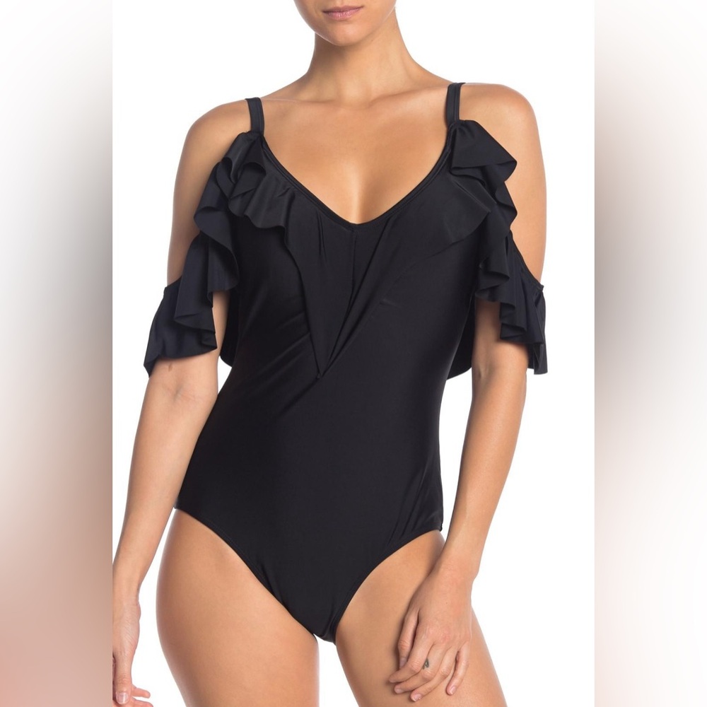 Nicole Miller Ruffle Coral One Piece Size Small Coral